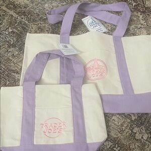 Trader Joe's Cream Canvas Tote with Lavender Trim